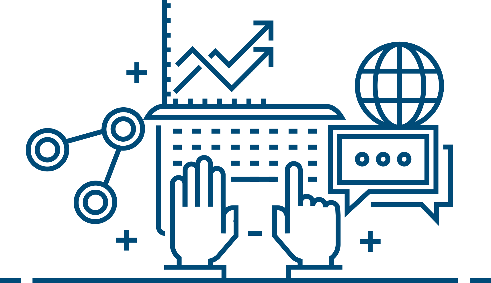 Grafische Darstellung des SAP FI-Forums Wikipayments durch Hände auf einer Tastatur, Sprechblasen und einen Globus